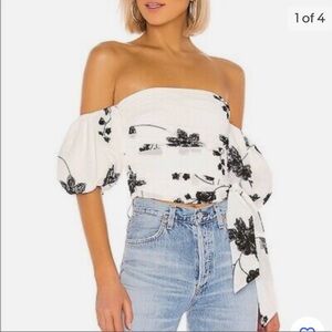 House of Harlow 1960 White and Black Puff Sleeve Blouse NWOT